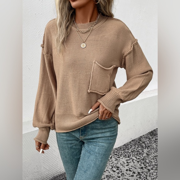 Exposed Seam Round Neck Sweater - Picture 4 of 4